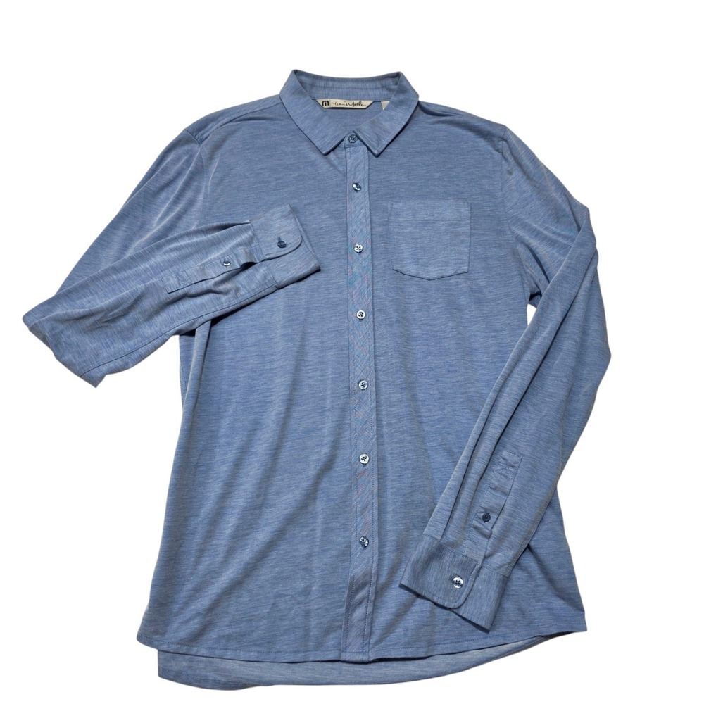 TravisMathew Mens Large Blue Pima Cotton Blend Long Sleeve Button Down Shirt - Picture 7 of 7